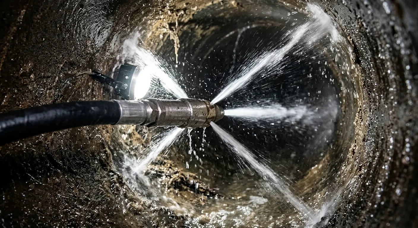 High-pressure hydro jetting nozzle cleaning sewer pipe for Trenchless Sewer Repair in Wall